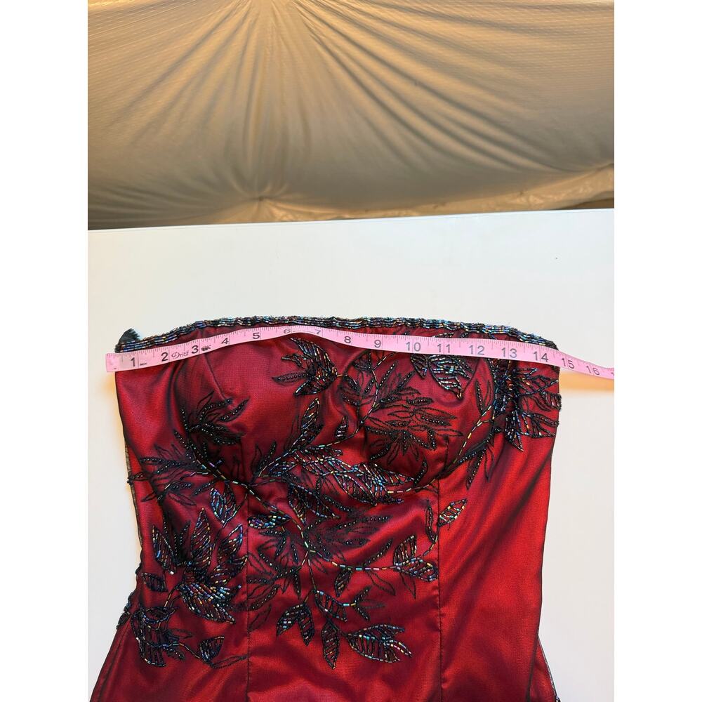 Vintage Cache Strapless Beaded Burgundy Black Evening Gown Mesh Dress Whimsygoth - Picture 11 of 16